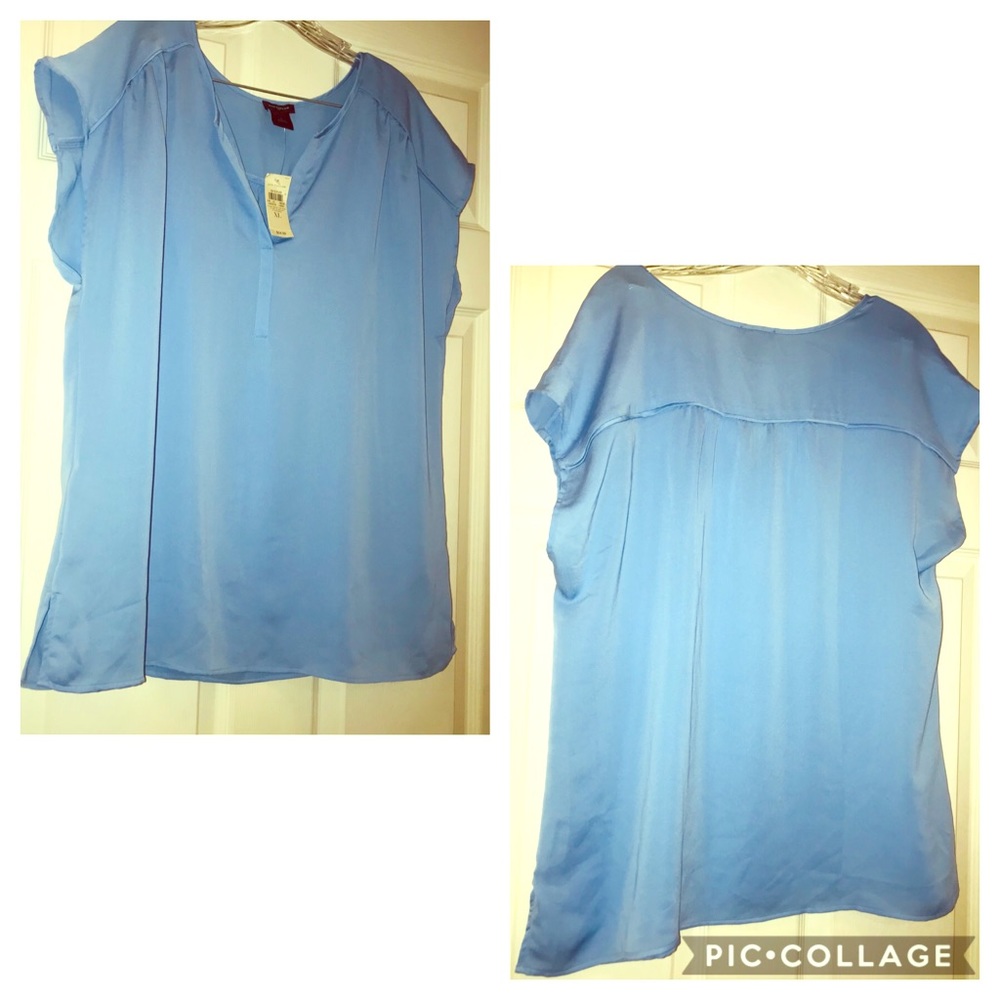 🆕Ann Taylor Short-sleeve blue sheer blouse SizeXL